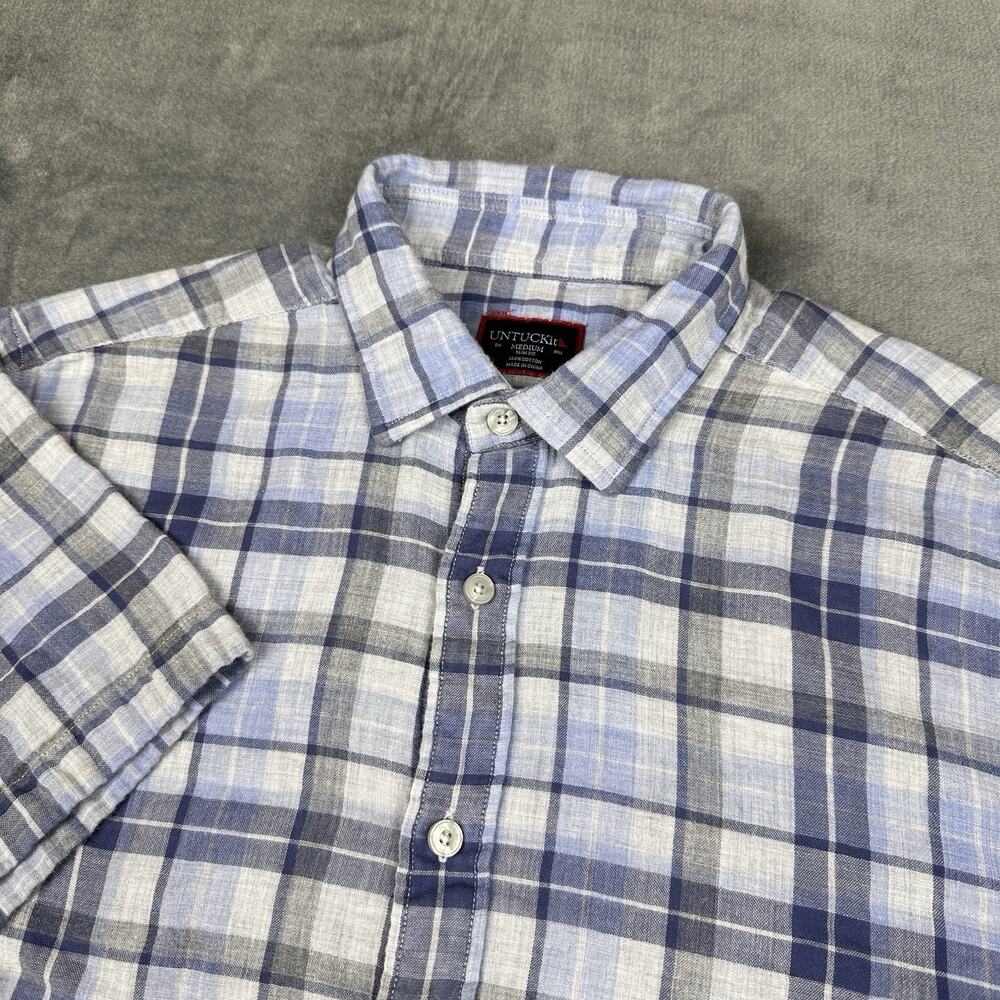UNTUCKit Double Cloth Shirt Mens Medium Blue Plaid Benjamin Slim Fit 100% Cotton